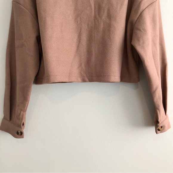Shein Soft Comfy Fall Long Sleeve Button Down Crop Jacket Coat Top Brown - Picture 7 of 10
